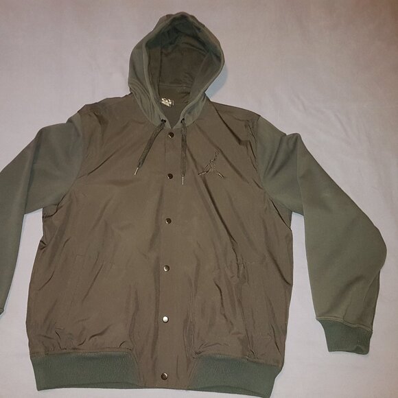 Jordan Letterman Button Up Varsity Hoodie 2 Tone Black Fleece + Poly Body XL - Picture 2 of 16